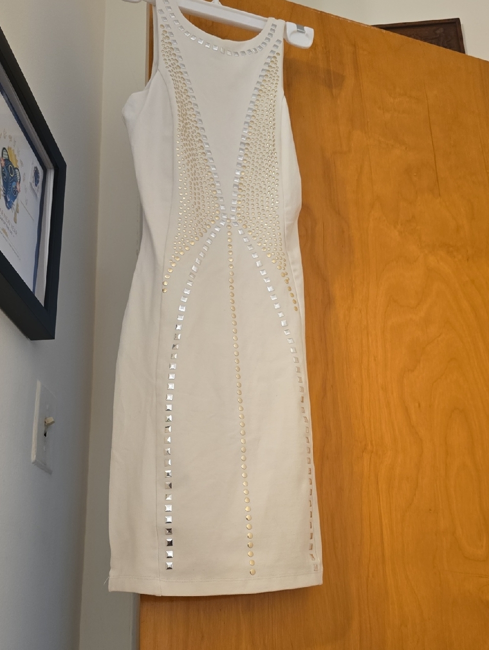 bebe White Studded Sleeveless Bodycon Dress
